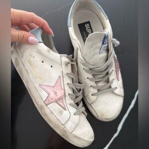 Golden Goose White with pink metallic star 36